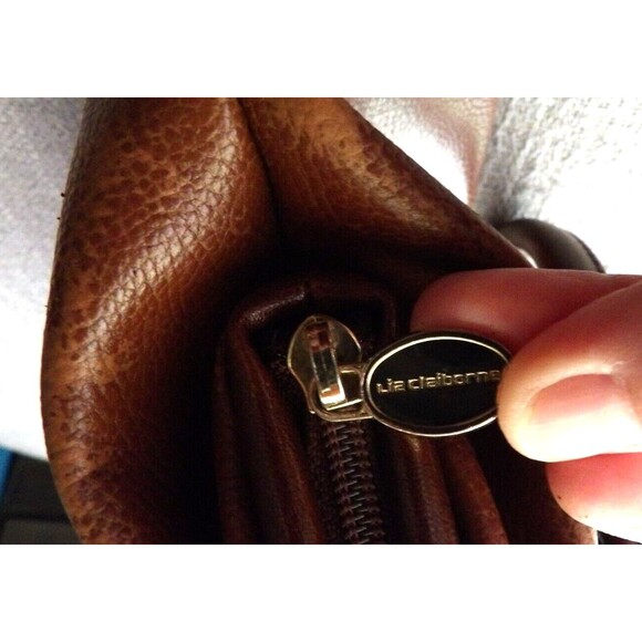 Liz Claiborne Brown Leather Purse Pocketbook Shoulder Strap and Handles Vintage - Picture 9 of 16